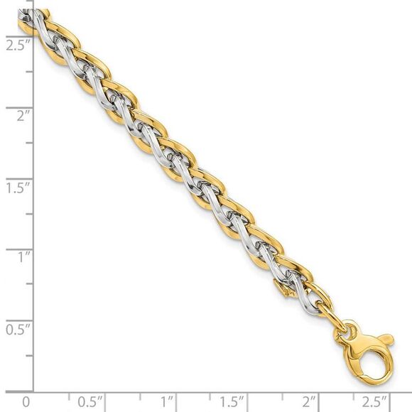 14k Two Tone Gold 5.5mm Polished Fancy Link Chain Bracelet, 7.5 Inch - Picture 6 of 7